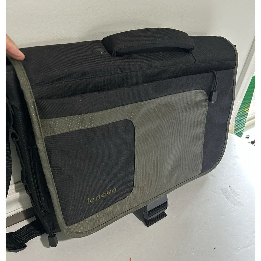 Lenovo Laptop Messenger Bag Black Olive Green Shoulder Strap Briefcase 17x12x3